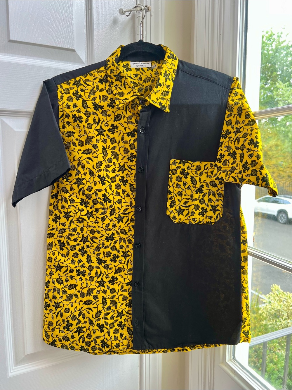 Custom Tailored DRC Shirt Yellow Black African Print Button Front Youth XL Men S